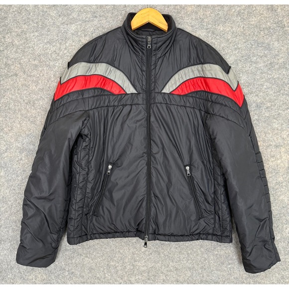 Armani Exchange Biker Moto Bomber Jacket Mens Large Puffer Lined Striped Red‎